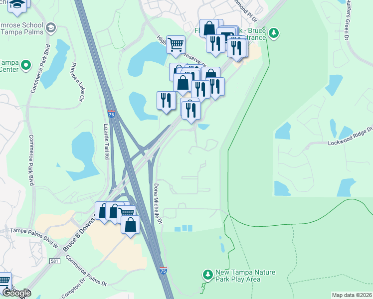 map of restaurants, bars, coffee shops, grocery stores, and more near 8520 Hunters Key Circle in Tampa