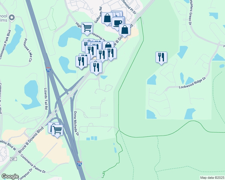 map of restaurants, bars, coffee shops, grocery stores, and more near 8647 Hunters Key Circle in Tampa