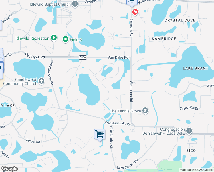 map of restaurants, bars, coffee shops, grocery stores, and more near 1213 Merry Water Drive in Lutz