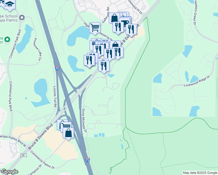 map of restaurants, bars, coffee shops, grocery stores, and more near 8569 Hunters Key Circle in Tampa