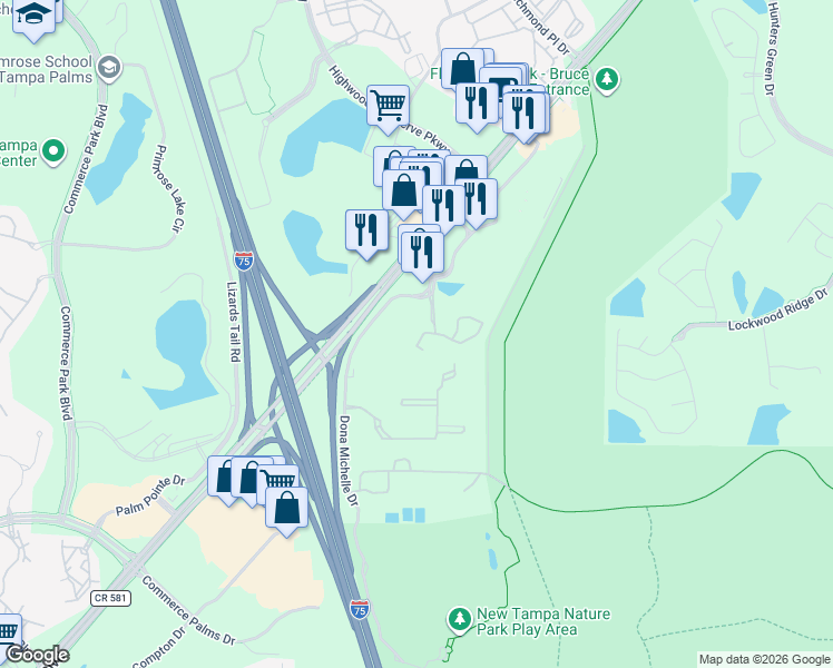 map of restaurants, bars, coffee shops, grocery stores, and more near 8520 Hunters Key Circle in Tampa