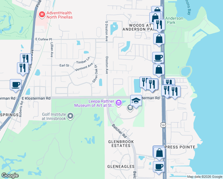 map of restaurants, bars, coffee shops, grocery stores, and more near 685 East Klosterman Road in Tarpon Springs