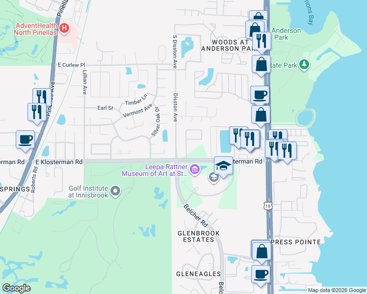 map of restaurants, bars, coffee shops, grocery stores, and more near 685 East Klosterman Road in Tarpon Springs