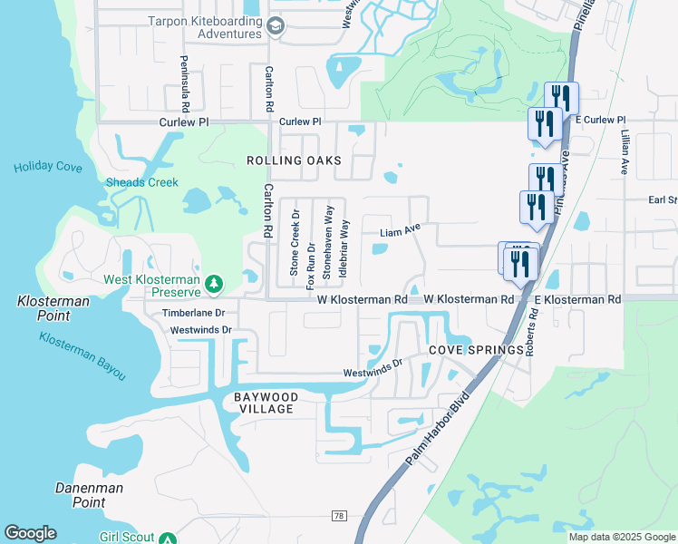 map of restaurants, bars, coffee shops, grocery stores, and more near 1706 Cromwell Drive in Tarpon Springs