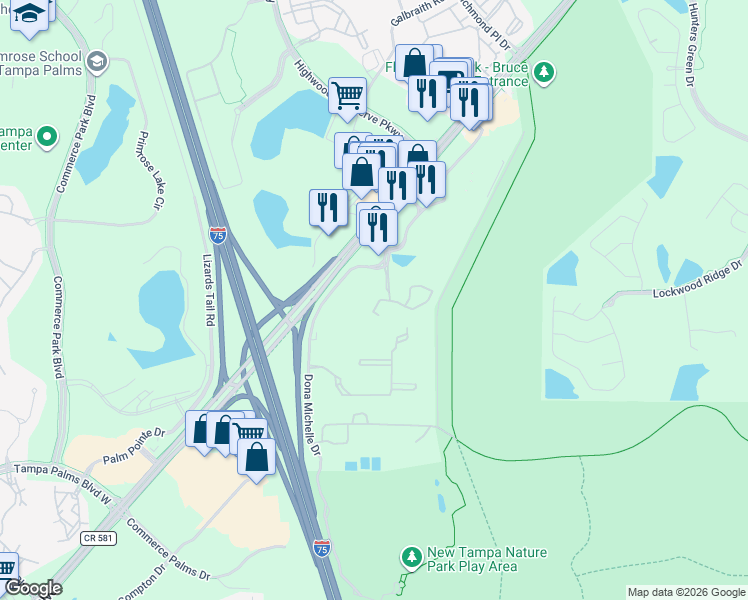 map of restaurants, bars, coffee shops, grocery stores, and more near 8520 Hunters Key Circle in Tampa
