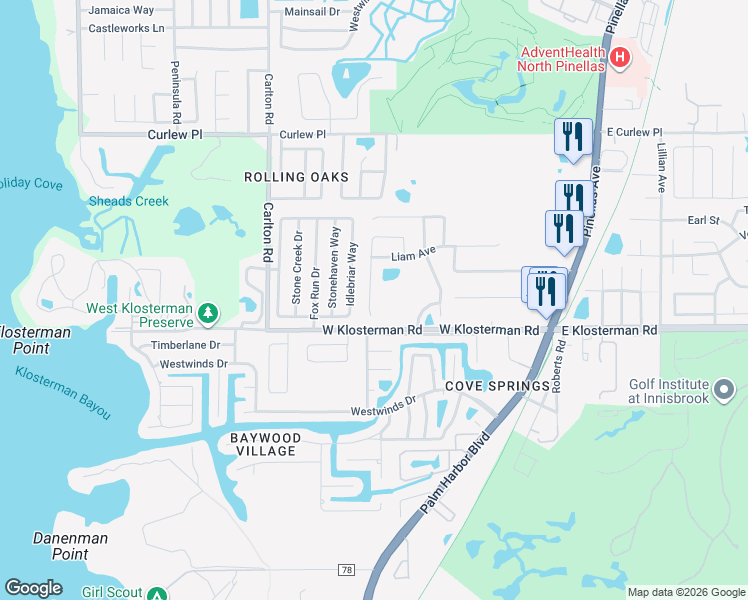 map of restaurants, bars, coffee shops, grocery stores, and more near 1867 Briland Street in Tarpon Springs