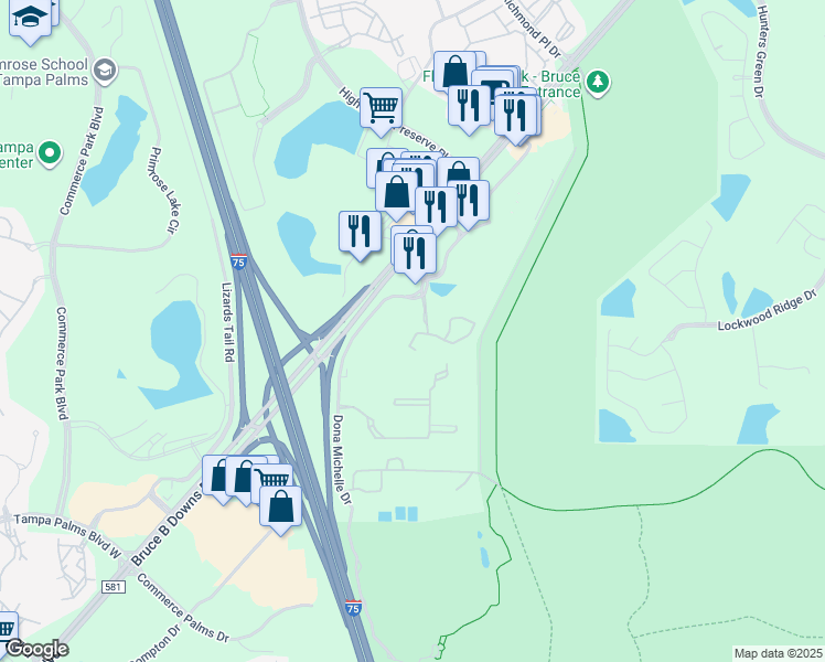 map of restaurants, bars, coffee shops, grocery stores, and more near 8520 Hunters Key Circle in Tampa