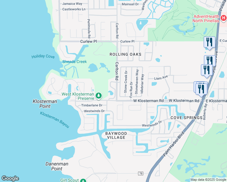 map of restaurants, bars, coffee shops, grocery stores, and more near 1718 Coppertree Drive in Tarpon Springs