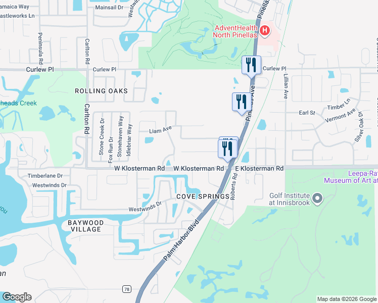 map of restaurants, bars, coffee shops, grocery stores, and more near 330 Highland Road in Tarpon Springs