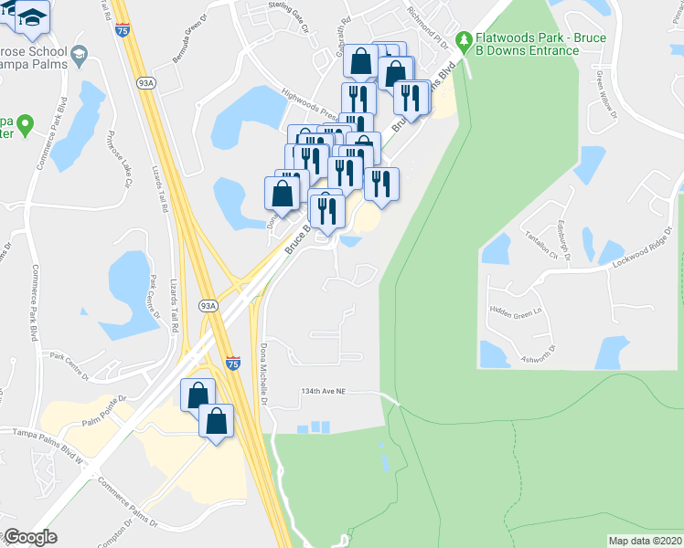 map of restaurants, bars, coffee shops, grocery stores, and more near 8569 Hunters Key Circle in Tampa