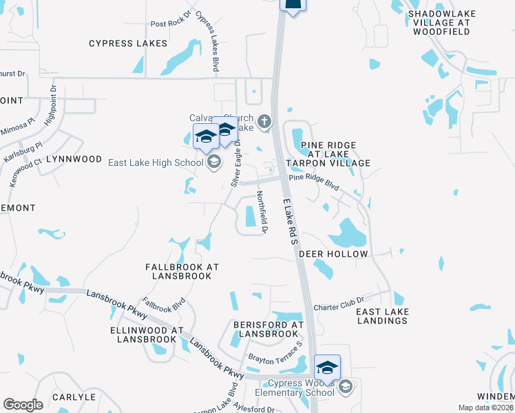 map of restaurants, bars, coffee shops, grocery stores, and more near 3019 Northfield Drive in Tarpon Springs