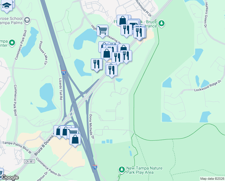 map of restaurants, bars, coffee shops, grocery stores, and more near 8556 Hunters Key Circle in Tampa