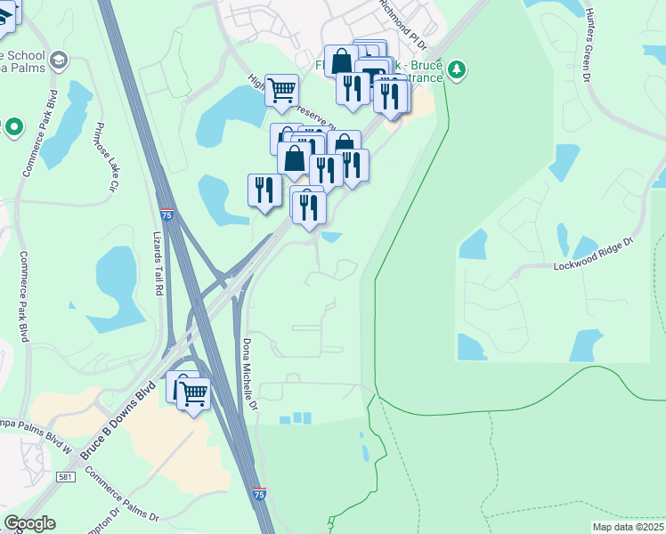 map of restaurants, bars, coffee shops, grocery stores, and more near 8618 Hunters Key Circle in Tampa