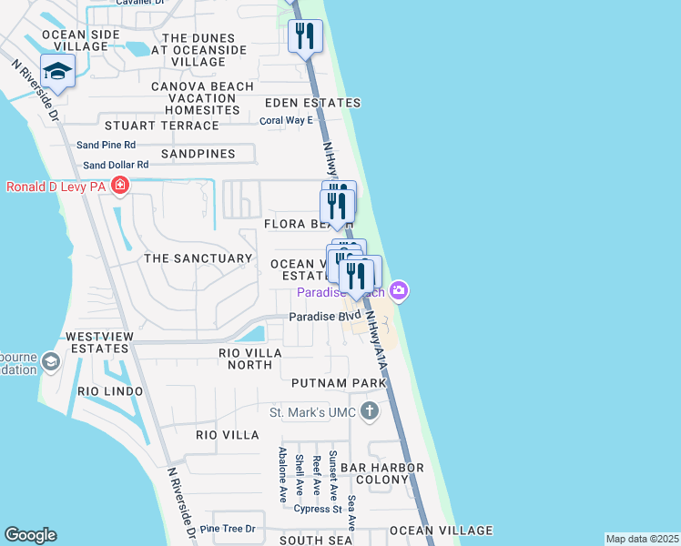 map of restaurants, bars, coffee shops, grocery stores, and more near 345 Provincial Drive in Melbourne