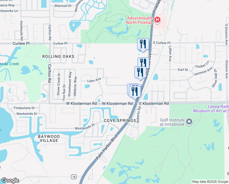 map of restaurants, bars, coffee shops, grocery stores, and more near 342 Terrace Road in Tarpon Springs