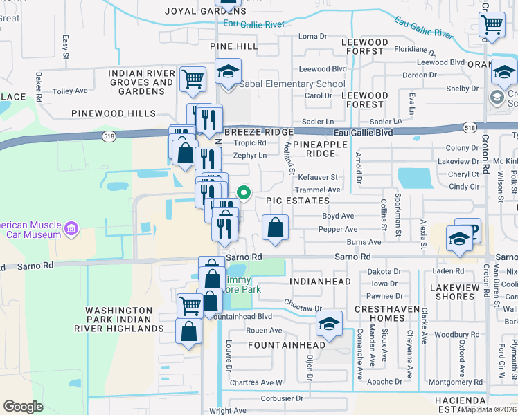 map of restaurants, bars, coffee shops, grocery stores, and more near 1073 June Drive in Melbourne