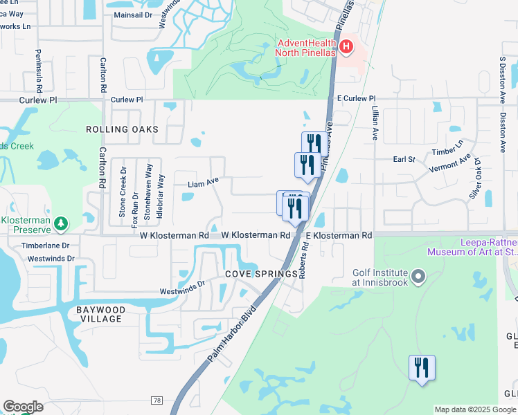 map of restaurants, bars, coffee shops, grocery stores, and more near 342 Terrace Road in Tarpon Springs