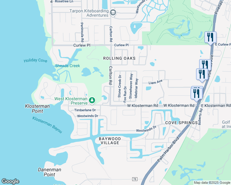 map of restaurants, bars, coffee shops, grocery stores, and more near 1158 Tudor Way in Tarpon Springs