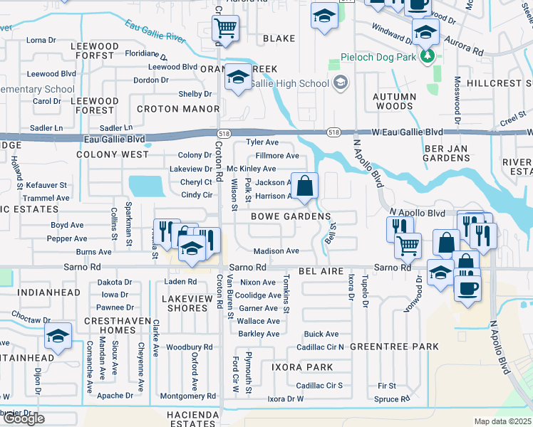 map of restaurants, bars, coffee shops, grocery stores, and more near 1917 Washington Avenue in Melbourne