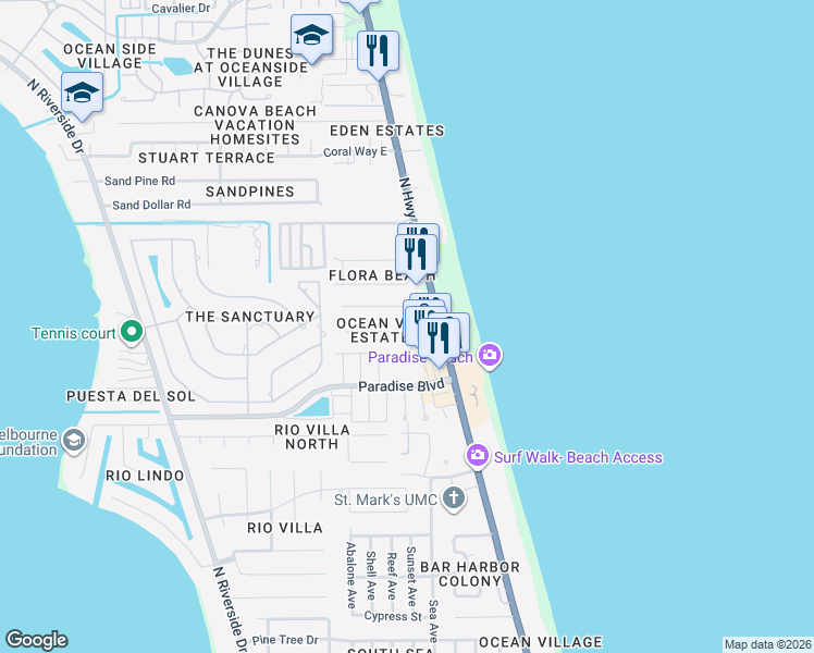 map of restaurants, bars, coffee shops, grocery stores, and more near 345 Provincial Drive in Melbourne