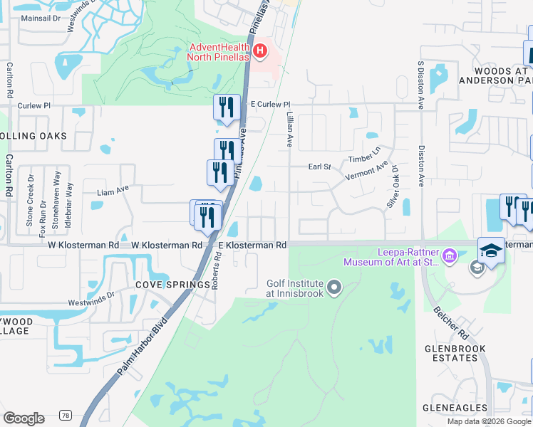 map of restaurants, bars, coffee shops, grocery stores, and more near 143 Suwannee Avenue in Tarpon Springs