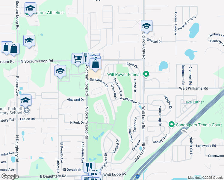 map of restaurants, bars, coffee shops, grocery stores, and more near 6222 Raven Run in Lakeland