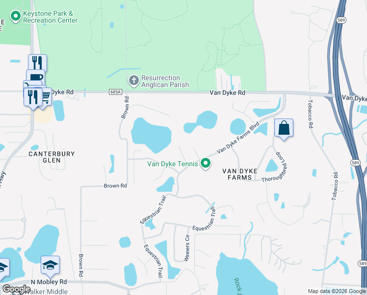 map of restaurants, bars, coffee shops, grocery stores, and more near 17309 Stetson Lane in Odessa