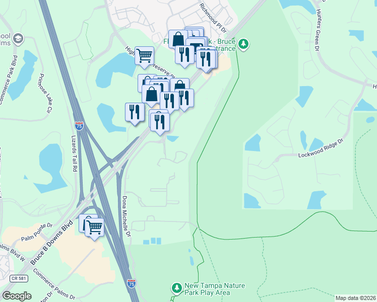 map of restaurants, bars, coffee shops, grocery stores, and more near 8658 Hunters Key Circle in Tampa