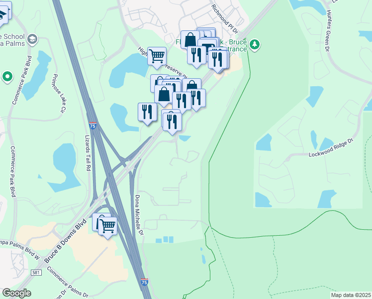 map of restaurants, bars, coffee shops, grocery stores, and more near 8618 Hunters Key Circle in Tampa