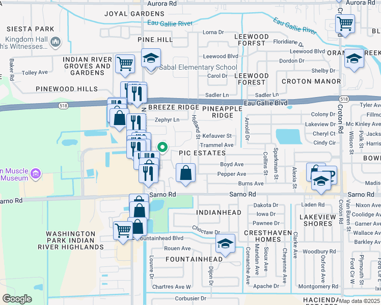 map of restaurants, bars, coffee shops, grocery stores, and more near Mollie Lane in Melbourne