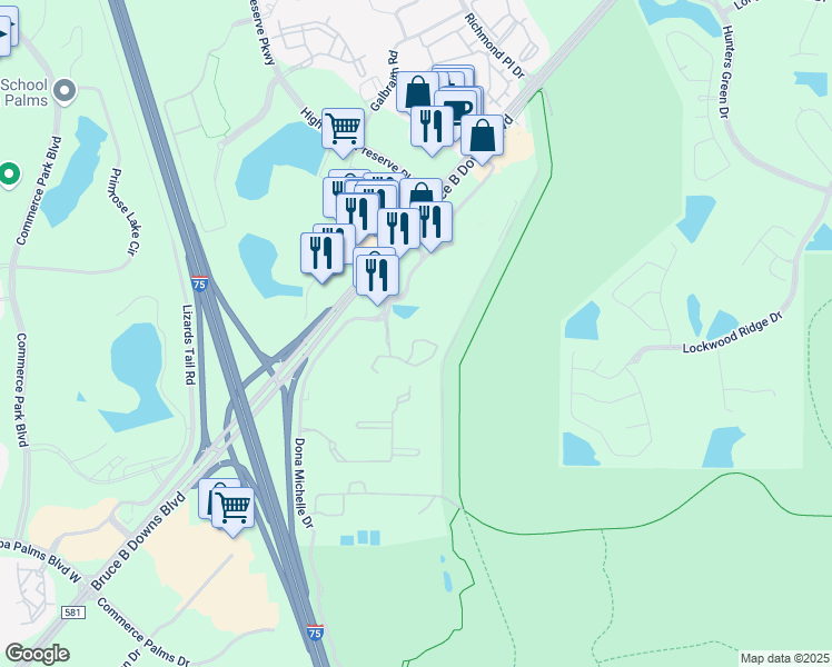map of restaurants, bars, coffee shops, grocery stores, and more near 8618 Hunters Key Circle in Tampa