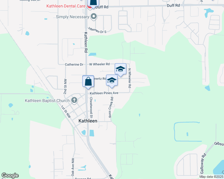 map of restaurants, bars, coffee shops, grocery stores, and more near 3627 Kathleen Pines Avenue in Lakeland