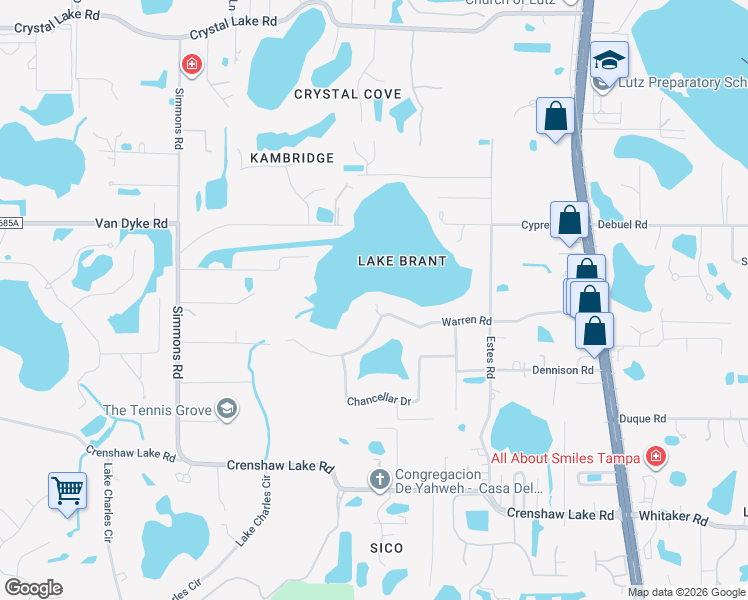 map of restaurants, bars, coffee shops, grocery stores, and more near 701 Warren Road in Lutz