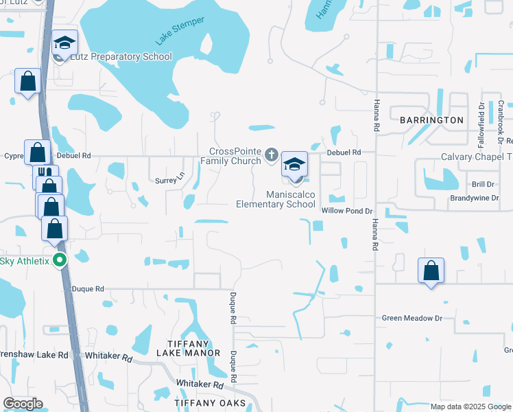 map of restaurants, bars, coffee shops, grocery stores, and more near 17612 Nature Wood Drive in Lutz