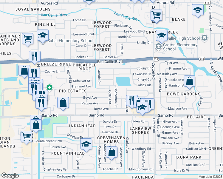 map of restaurants, bars, coffee shops, grocery stores, and more near 1105 Collins Street in Melbourne