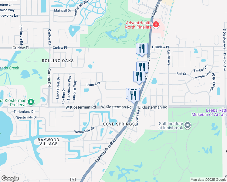 map of restaurants, bars, coffee shops, grocery stores, and more near 342 Terrace Road in Tarpon Springs