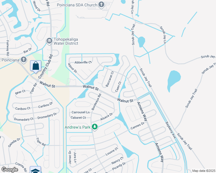 map of restaurants, bars, coffee shops, grocery stores, and more near 319A Baccarat Court in Poinciana