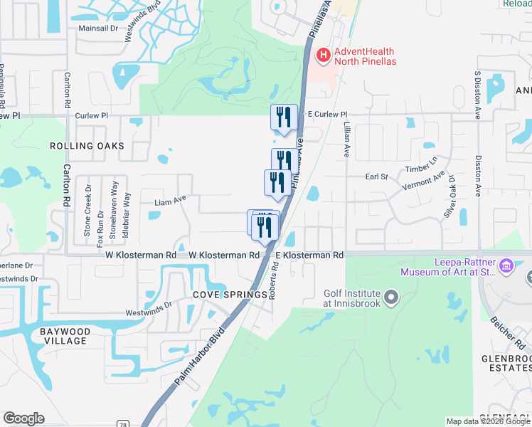 map of restaurants, bars, coffee shops, grocery stores, and more near 96 Terrace Road in Tarpon Springs