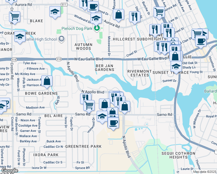 map of restaurants, bars, coffee shops, grocery stores, and more near 1157 Sand Dune Lane in Melbourne