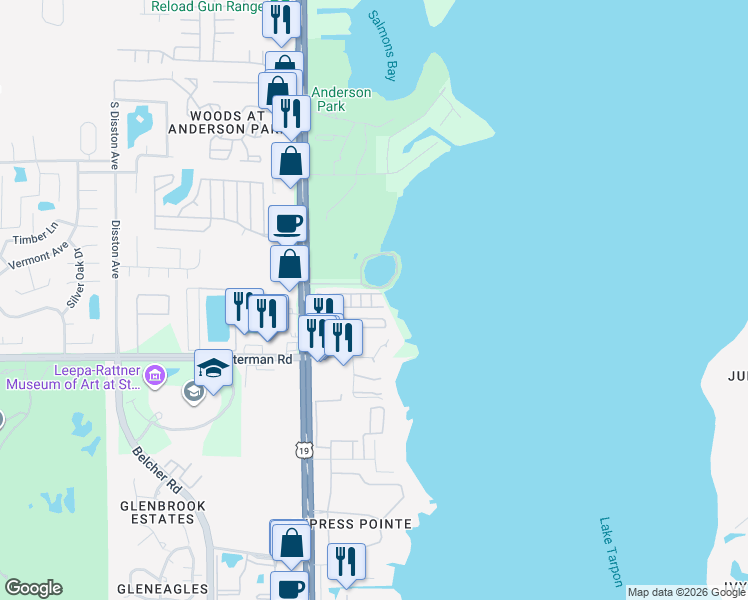 map of restaurants, bars, coffee shops, grocery stores, and more near 38791 Us Highway 19 North in Tarpon Springs