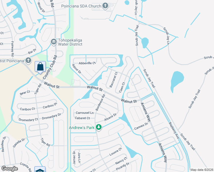 map of restaurants, bars, coffee shops, grocery stores, and more near 319A Baccarat Court in Poinciana
