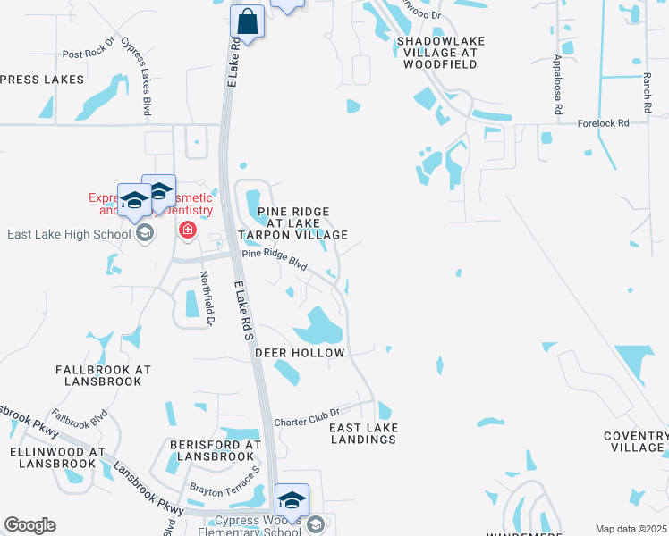 map of restaurants, bars, coffee shops, grocery stores, and more near 1389 Pine Ridge Circle East in Tarpon Springs