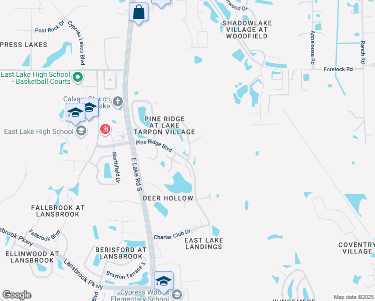 map of restaurants, bars, coffee shops, grocery stores, and more near 1389 Pine Ridge Circle East in Tarpon Springs