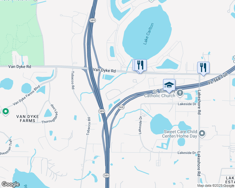 map of restaurants, bars, coffee shops, grocery stores, and more near 17323 Old Tobacco Road in Lutz