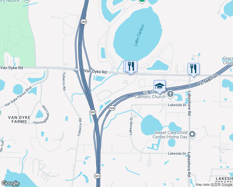 map of restaurants, bars, coffee shops, grocery stores, and more near 17365 Old Tobacco Road in Lutz
