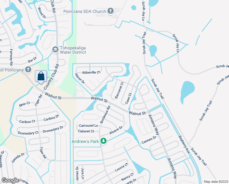 map of restaurants, bars, coffee shops, grocery stores, and more near 332 Baccarat Court in Kissimmee