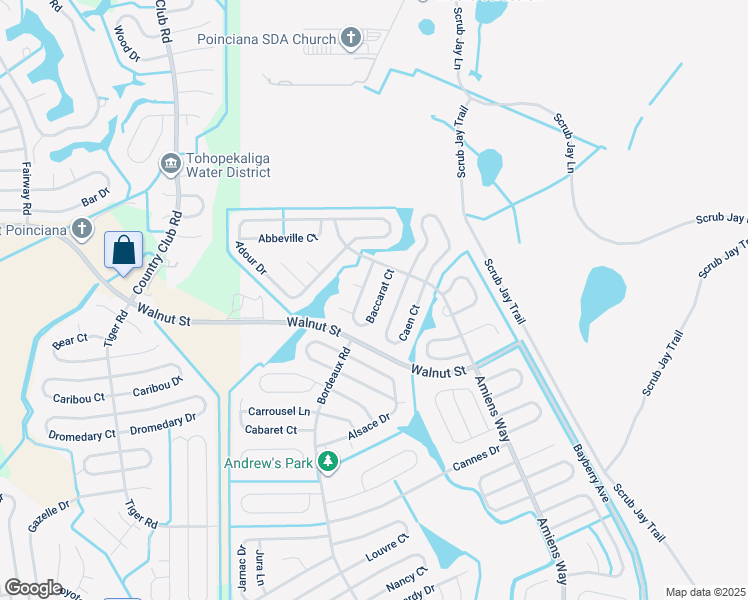 map of restaurants, bars, coffee shops, grocery stores, and more near 332 Baccarat Court in Kissimmee