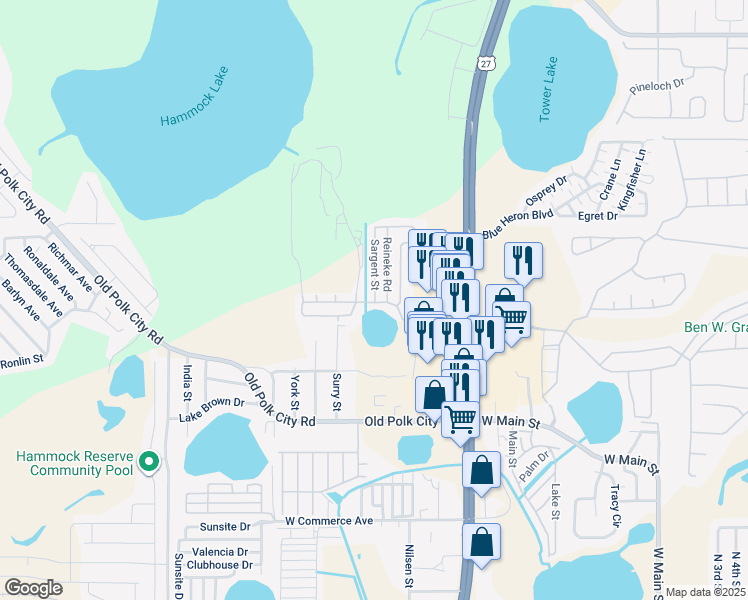 map of restaurants, bars, coffee shops, grocery stores, and more near 1300 U.S. 27 in Haines City