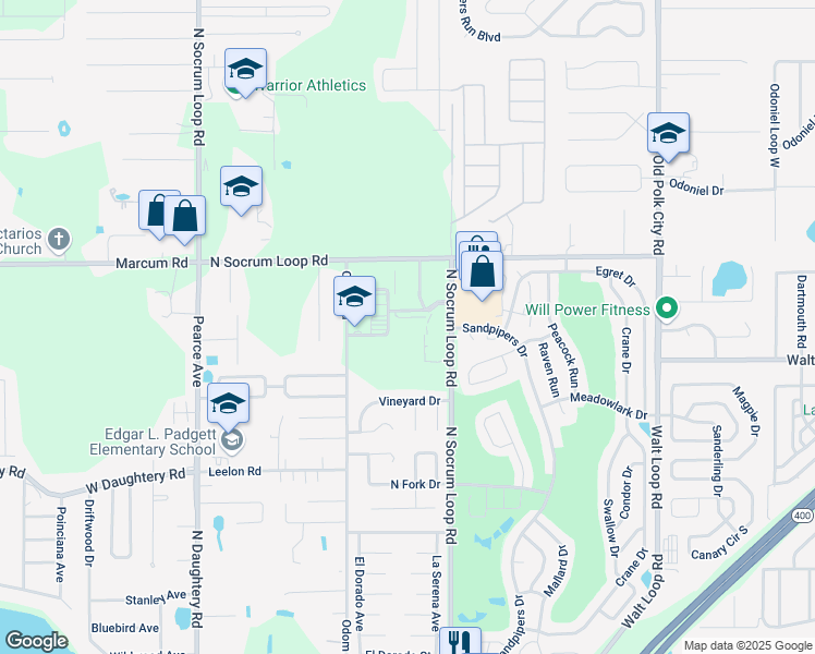 map of restaurants, bars, coffee shops, grocery stores, and more near 6550 North Socrum Loop Road in Lakeland