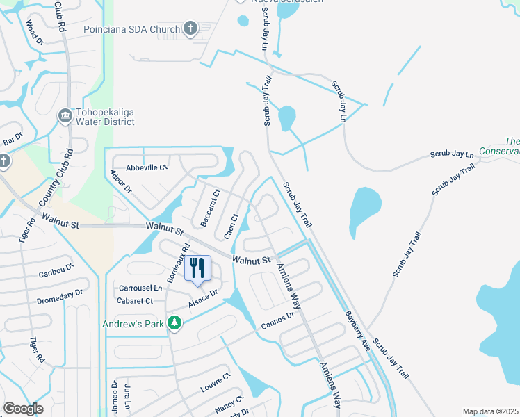 map of restaurants, bars, coffee shops, grocery stores, and more near 1001 Dampierre Court in Kissimmee